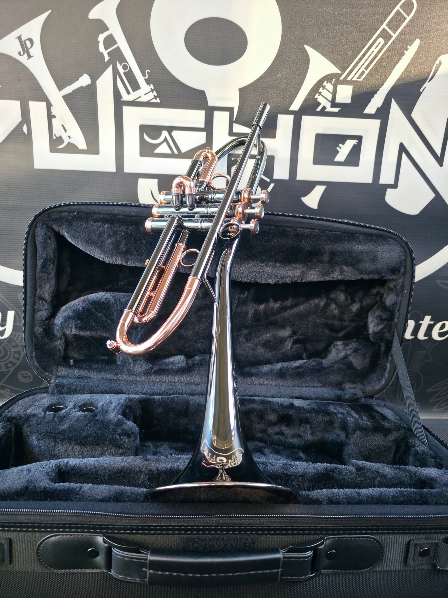 Solario Balam Black Nickel & Copper Bb Trumpet - Diagonal Bent 5.25" Big Bell