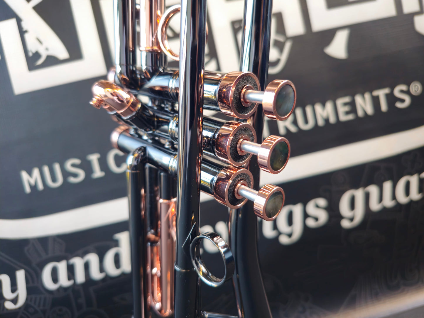 Solario Balam Black Nickel & Copper Bb Trumpet - Diagonal Bent 5.25" Big Bell