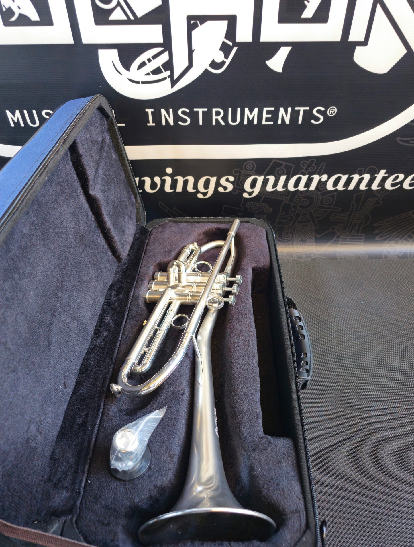 Solario Balam Satin Silver Bb Trumpet - Diagonal Bent 5.25" Big Bell