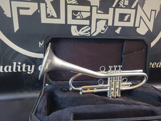 Solario Balam Satin Silver Bb Trumpet - Diagonal Bent 5.25" Big Bell