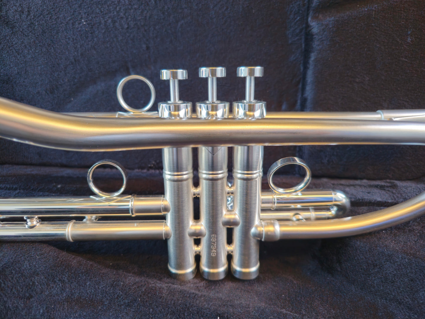 Solario Balam Satin Silver Bb Trumpet - Diagonal Bent 5.25" Big Bell