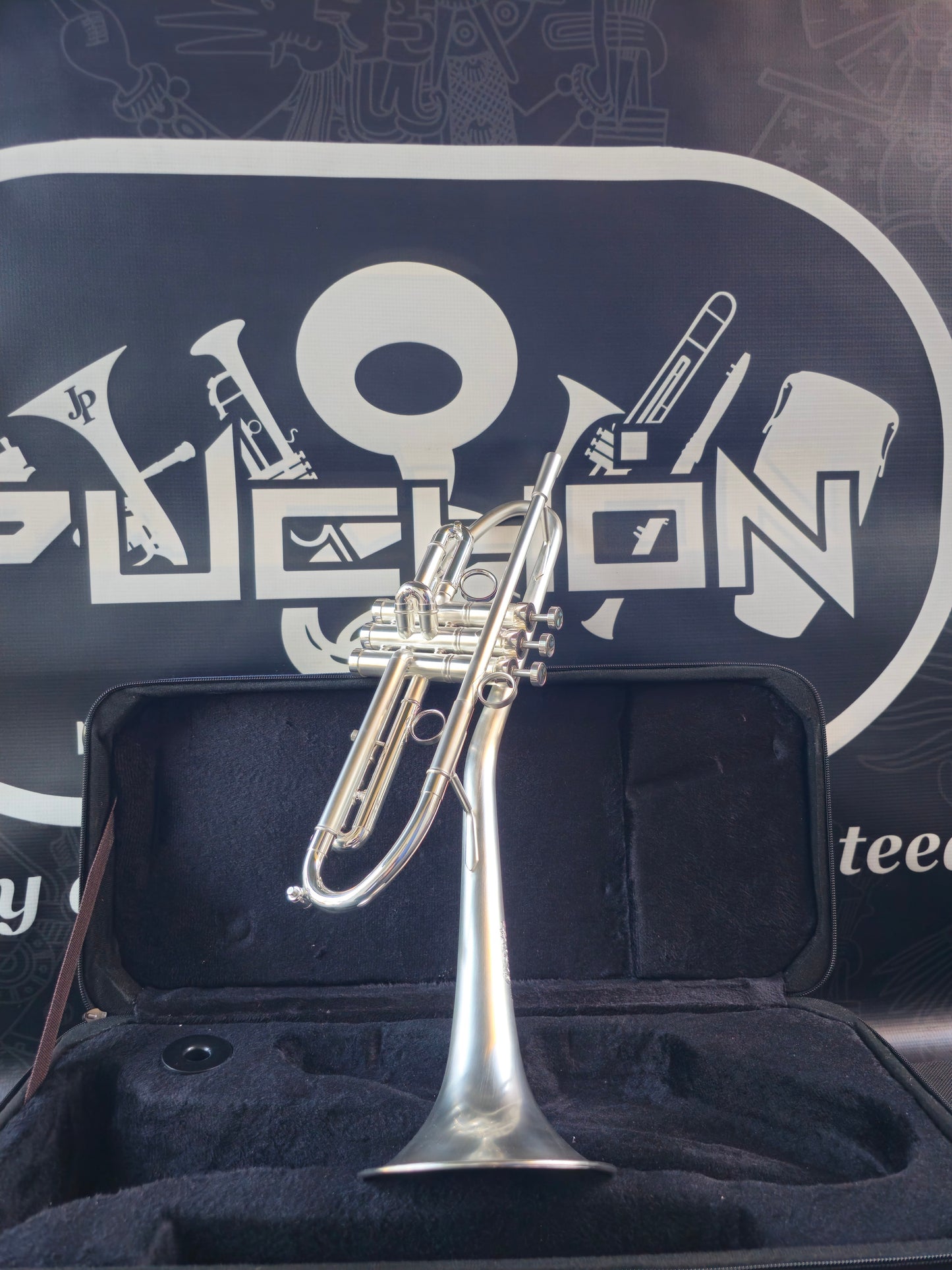 Solario Balam Satin Silver Bb Trumpet - Diagonal Bent 5.25" Big Bell
