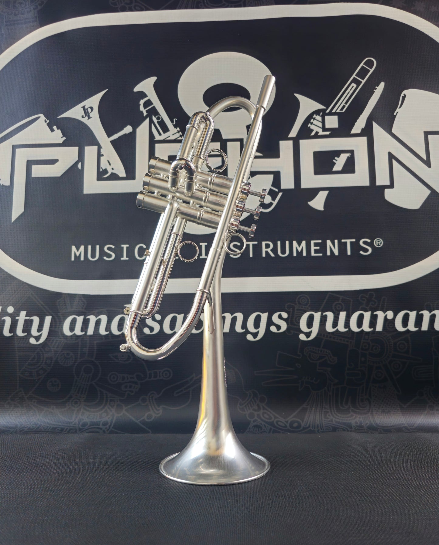 Solario Balam Satin Silver Bb Trumpet - Diagonal Bent 5.25" Big Bell