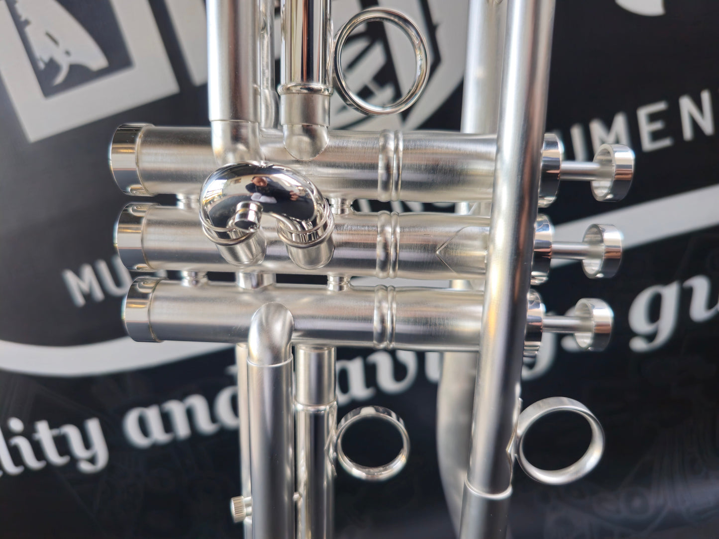 Solario Balam Satin Silver Bb Trumpet - Diagonal Bent 5.25" Big Bell