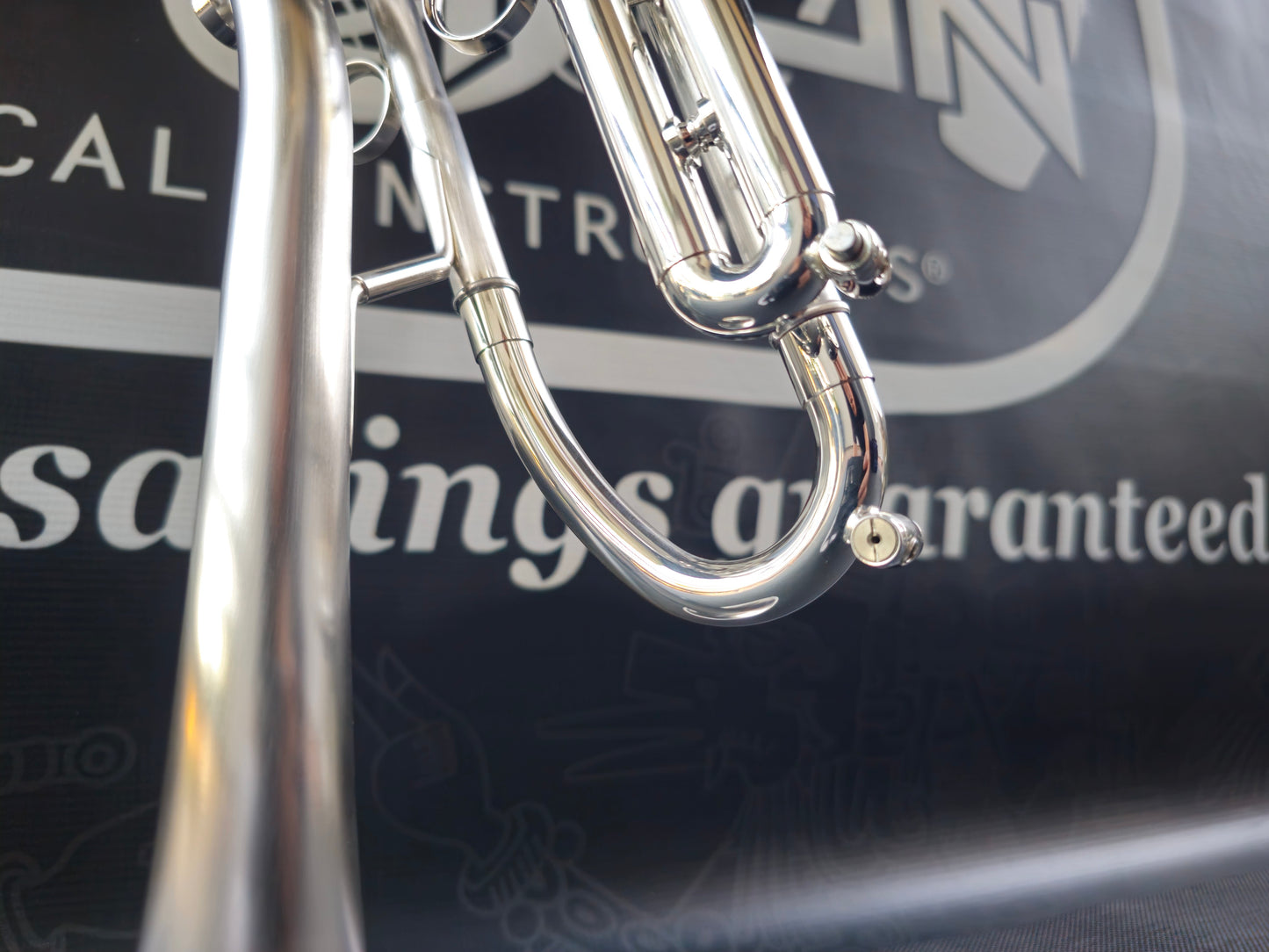 Solario Balam Satin Silver Bb Trumpet - Diagonal Bent 5.25" Big Bell