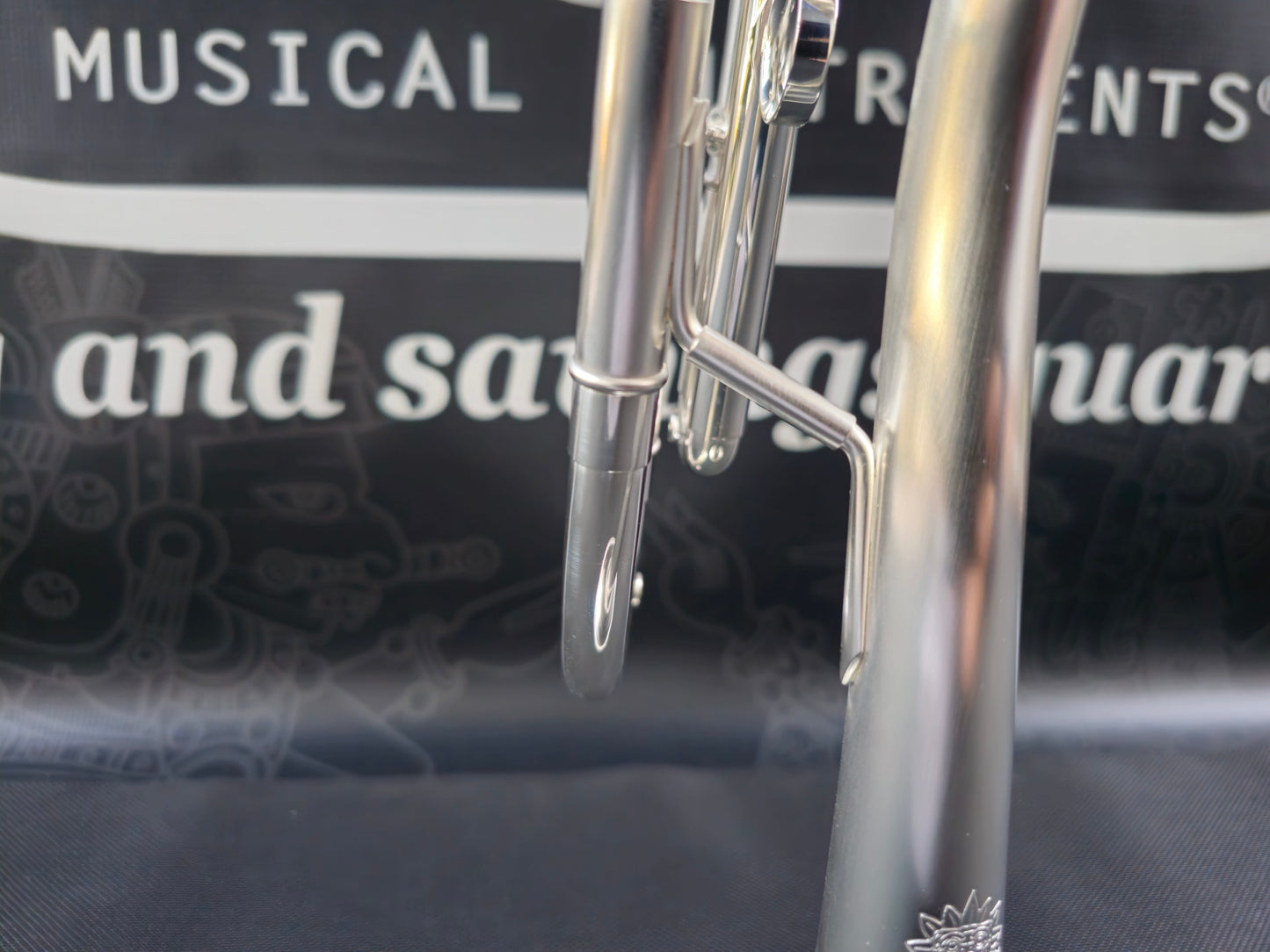 Solario Balam Satin Silver Bb Trumpet - Diagonal Bent 5.25" Big Bell