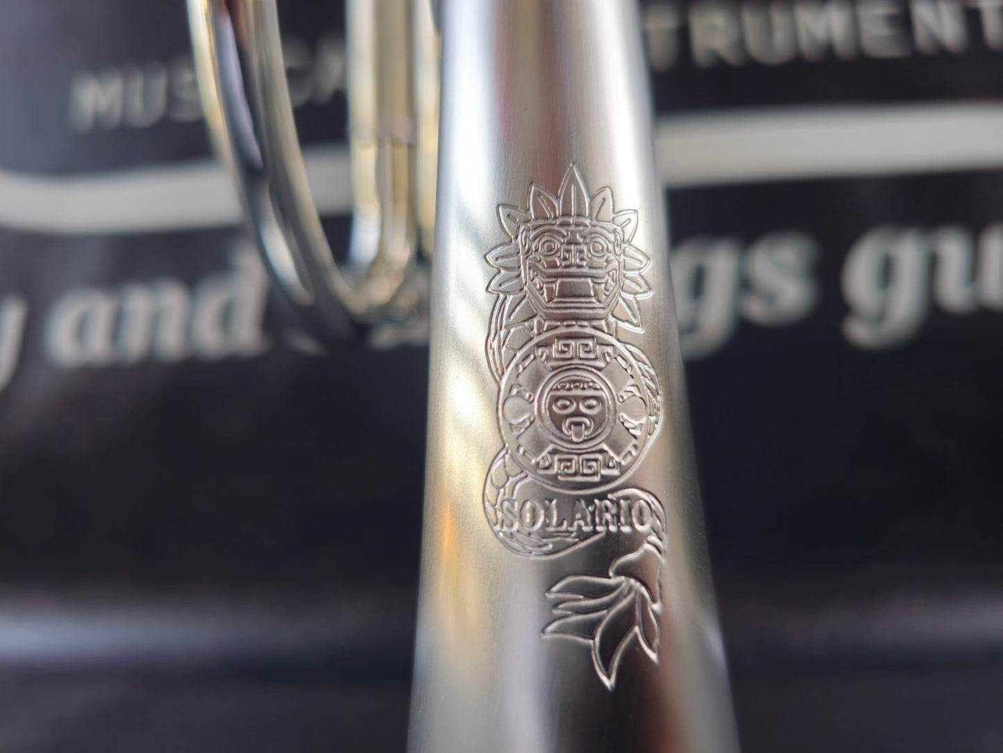 Solario Balam Satin Silver Bb Trumpet - Diagonal Bent 5.25" Big Bell