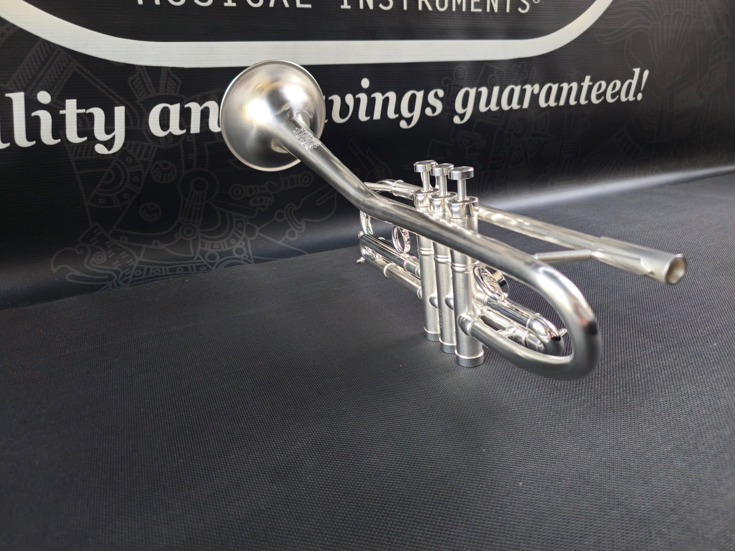 Solario Balam Satin Silver Bb Trumpet - Diagonal Bent 5.25" Big Bell
