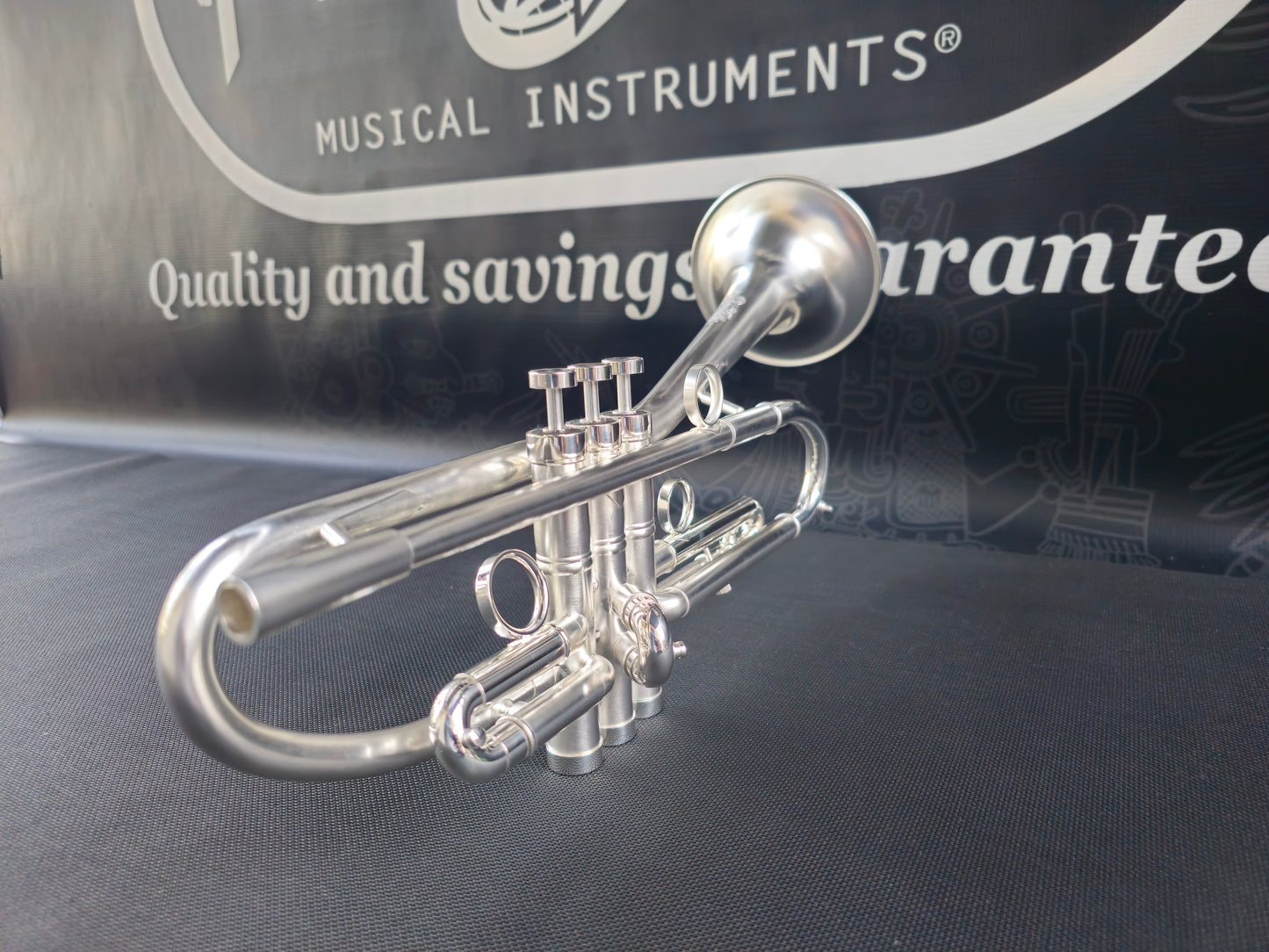 Solario Balam Satin Silver Bb Trumpet - Diagonal Bent 5.25" Big Bell