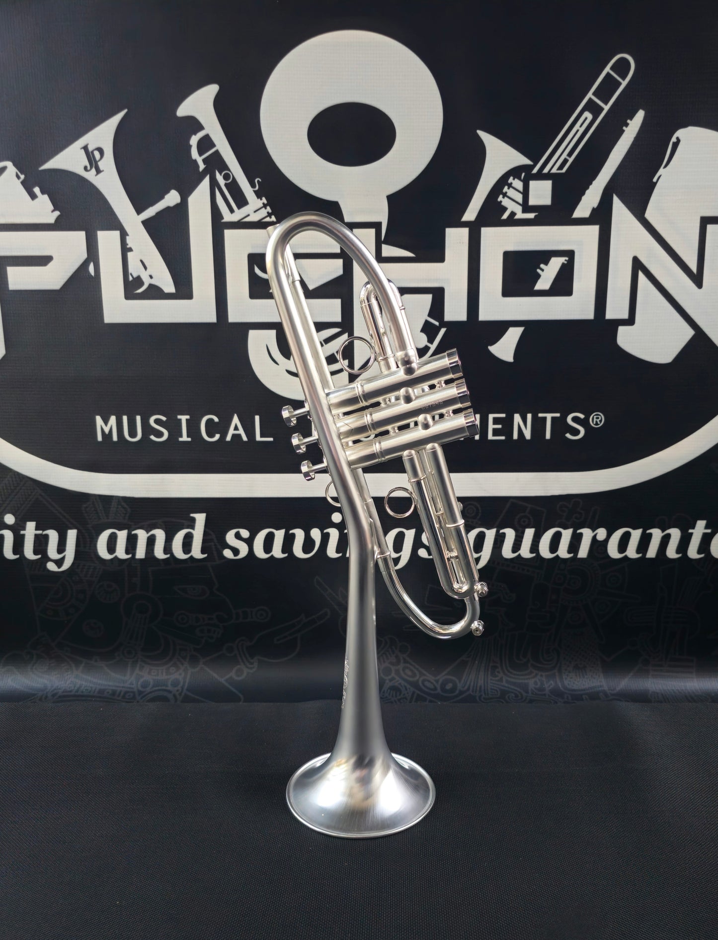 Solario Balam Satin Silver Bb Trumpet - Diagonal Bent 5.25" Big Bell