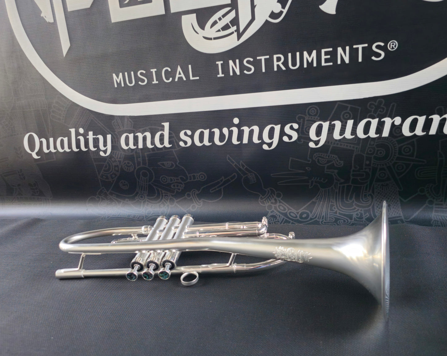 Solario Balam Satin Silver Bb Trumpet - Diagonal Bent 5.25" Big Bell