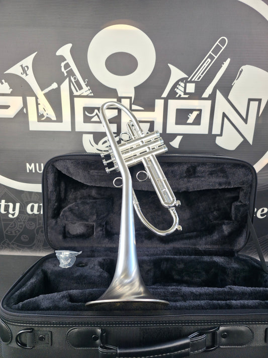 Solario Balam Satin Silver Bb Trumpet - Diagonal Bent 5.25" Big Bell