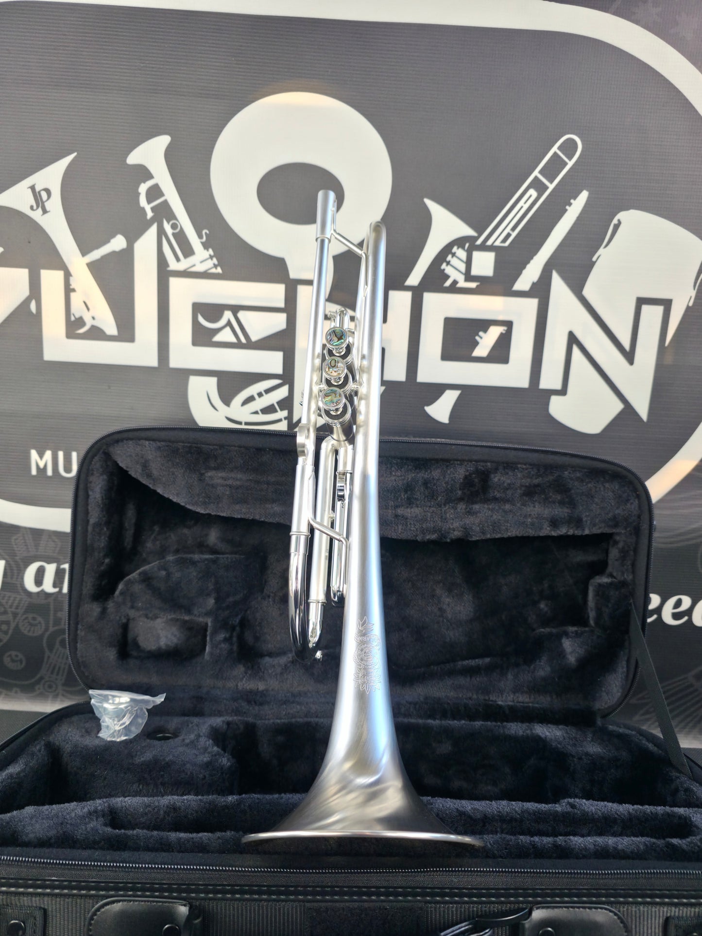 Solario Balam Satin Silver Bb Trumpet - Diagonal Bent 5.25" Big Bell