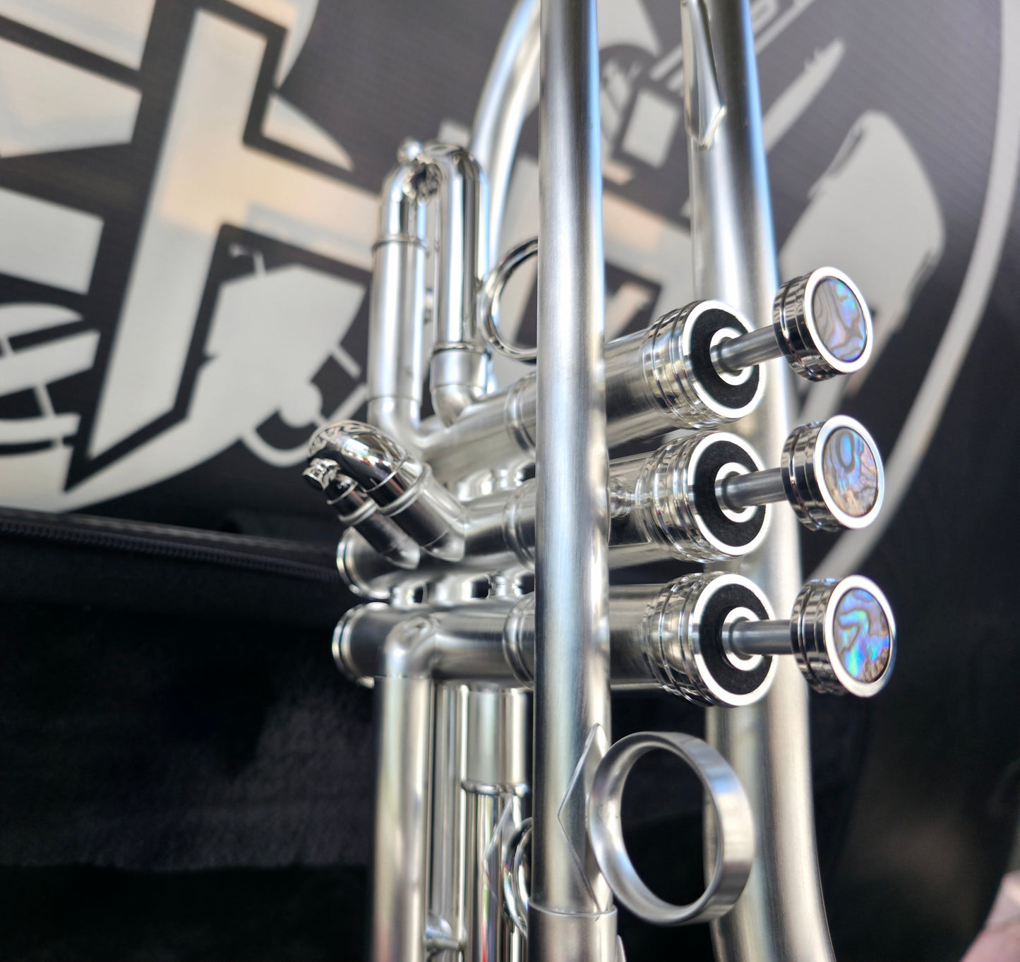 Solario Balam Satin Silver Bb Trumpet - Diagonal Bent 5.25" Big Bell