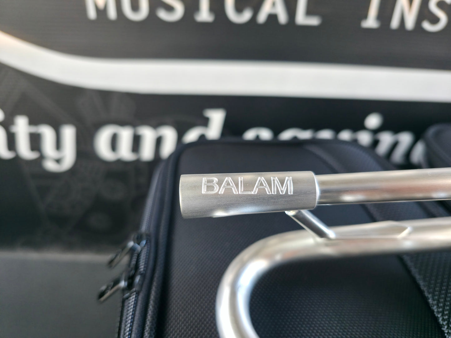 Solario Balam Satin Silver Bb Trumpet - Diagonal Bent 5.25" Big Bell