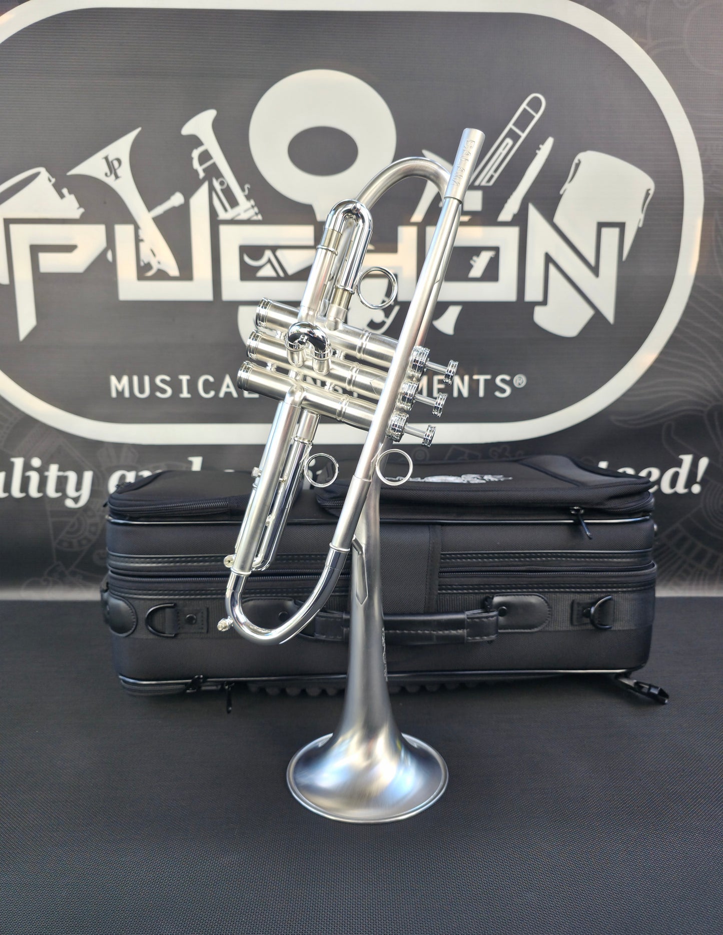 Solario Balam Satin Silver Bb Trumpet - Diagonal Bent 5.25" Big Bell