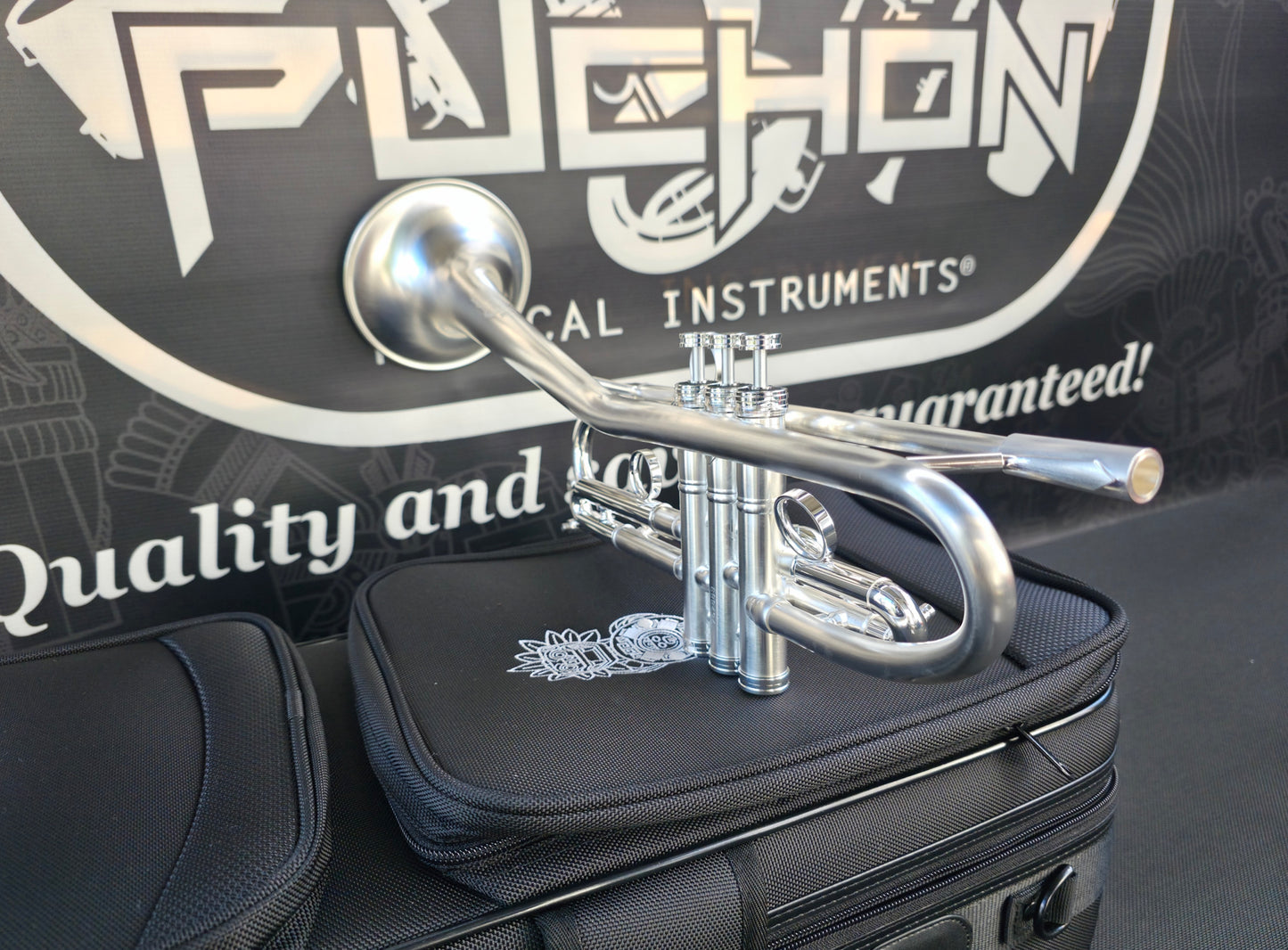 Solario Balam Satin Silver Bb Trumpet - Diagonal Bent 5.25" Big Bell