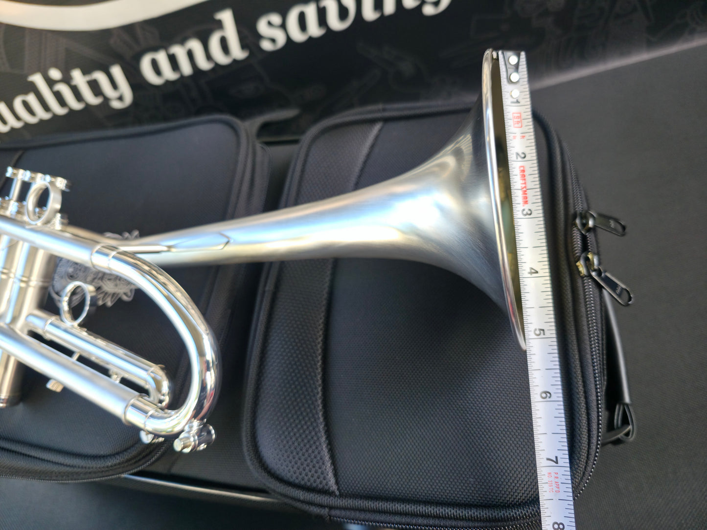 Solario Balam Satin Silver Bb Trumpet - Diagonal Bent 5.25" Big Bell