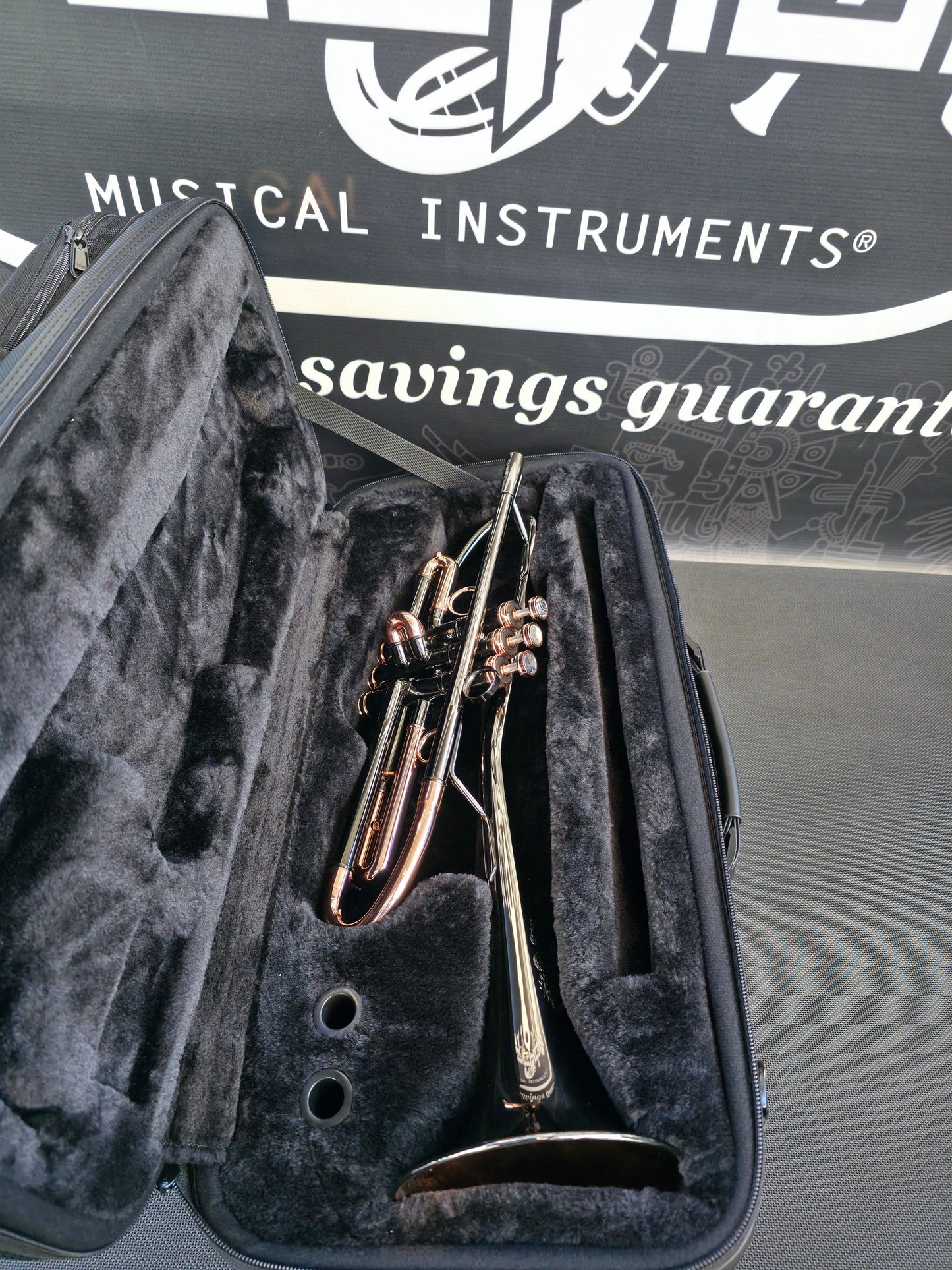 Solario Balam Black Nickel & Copper Bb Trumpet - Diagonal Bent 5.25" Big Bell