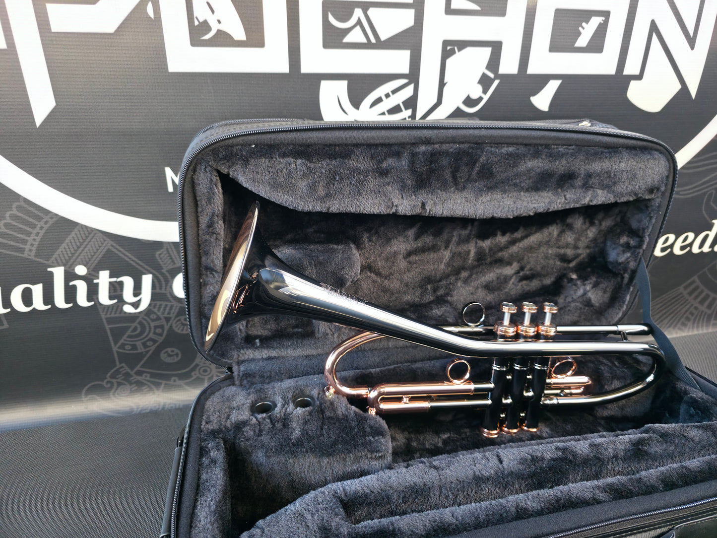 Solario Balam Black Nickel & Copper Bb Trumpet - Diagonal Bent 5.25" Big Bell