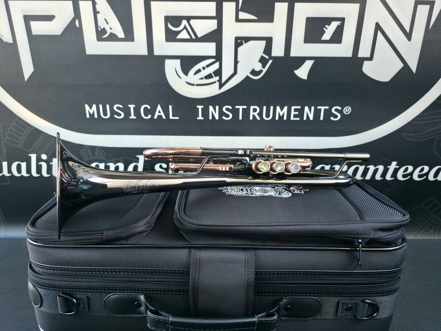 Solario Balam Black Nickel & Copper Bb Trumpet - Diagonal Bent 5.25" Big Bell