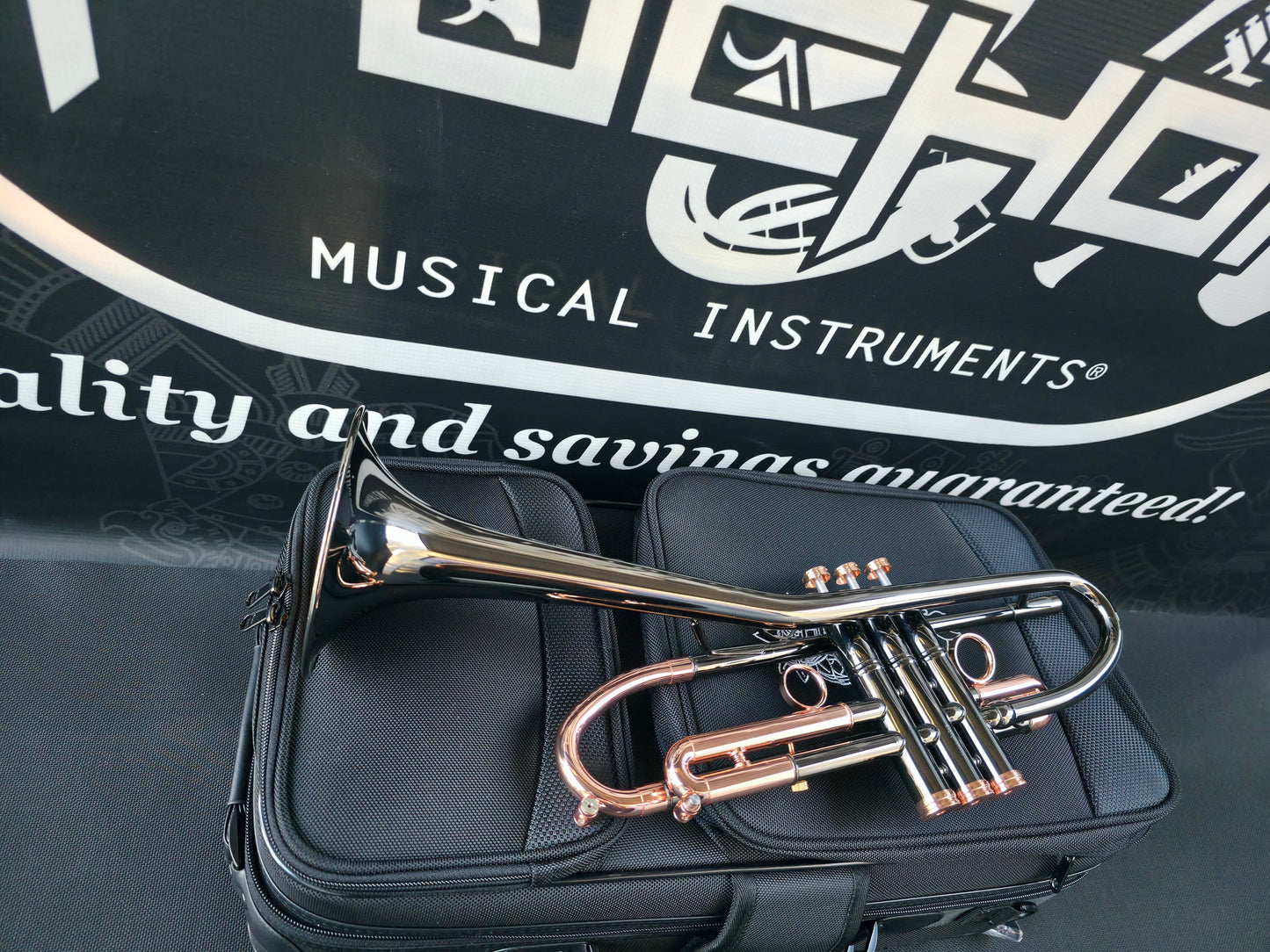 Solario Balam Black Nickel & Copper Bb Trumpet - Diagonal Bent 5.25" Big Bell