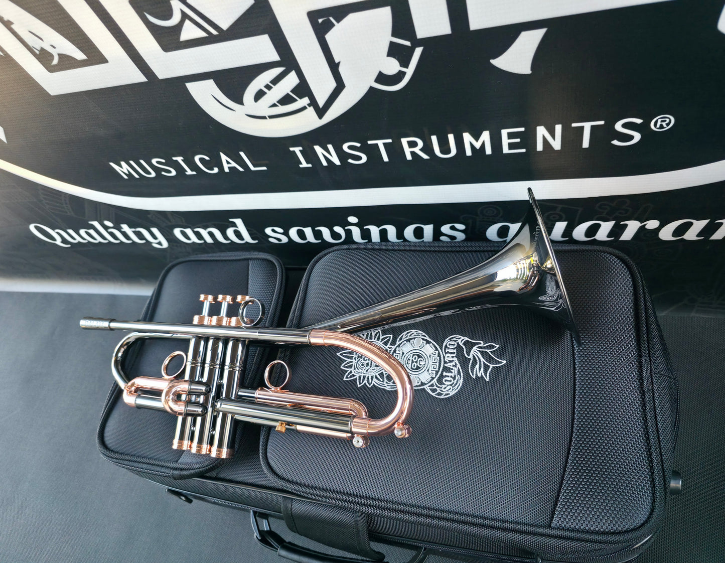 Solario Balam Black Nickel & Copper Bb Trumpet - Diagonal Bent 5.25" Big Bell