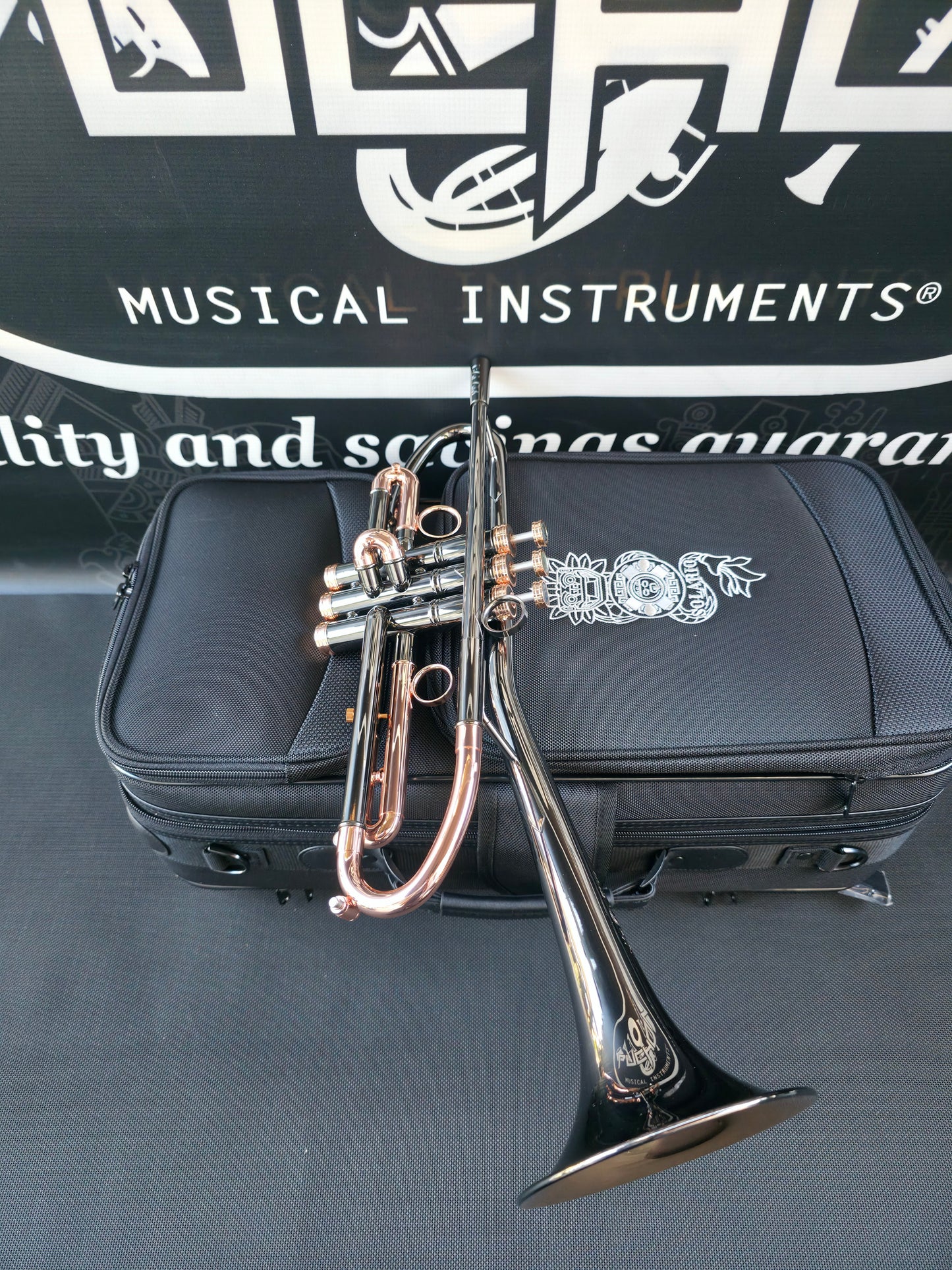 Solario Balam Black Nickel & Copper Bb Trumpet - Diagonal Bent 5.25" Big Bell