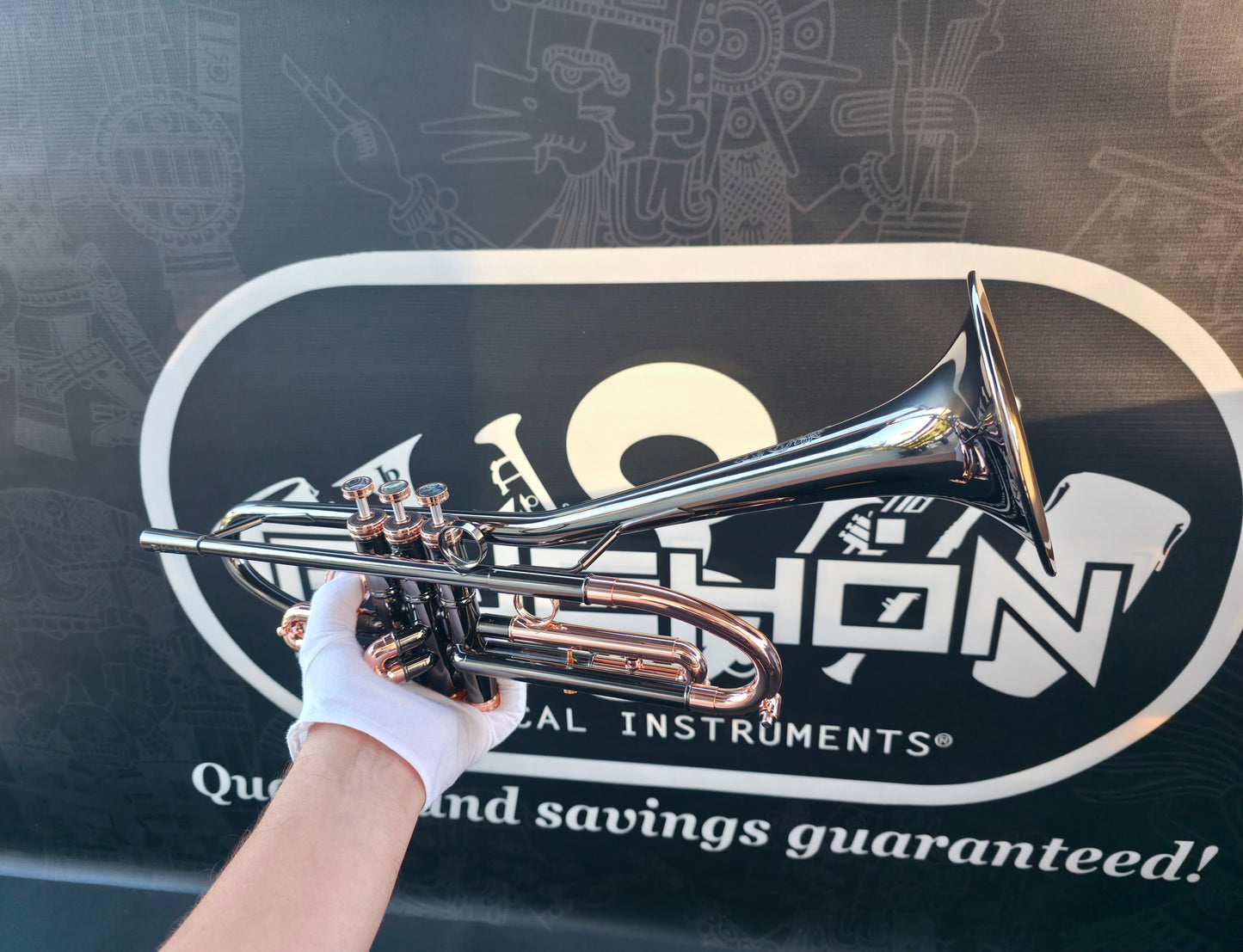 Solario Balam Black Nickel & Copper Bb Trumpet - Diagonal Bent 5.25" Big Bell