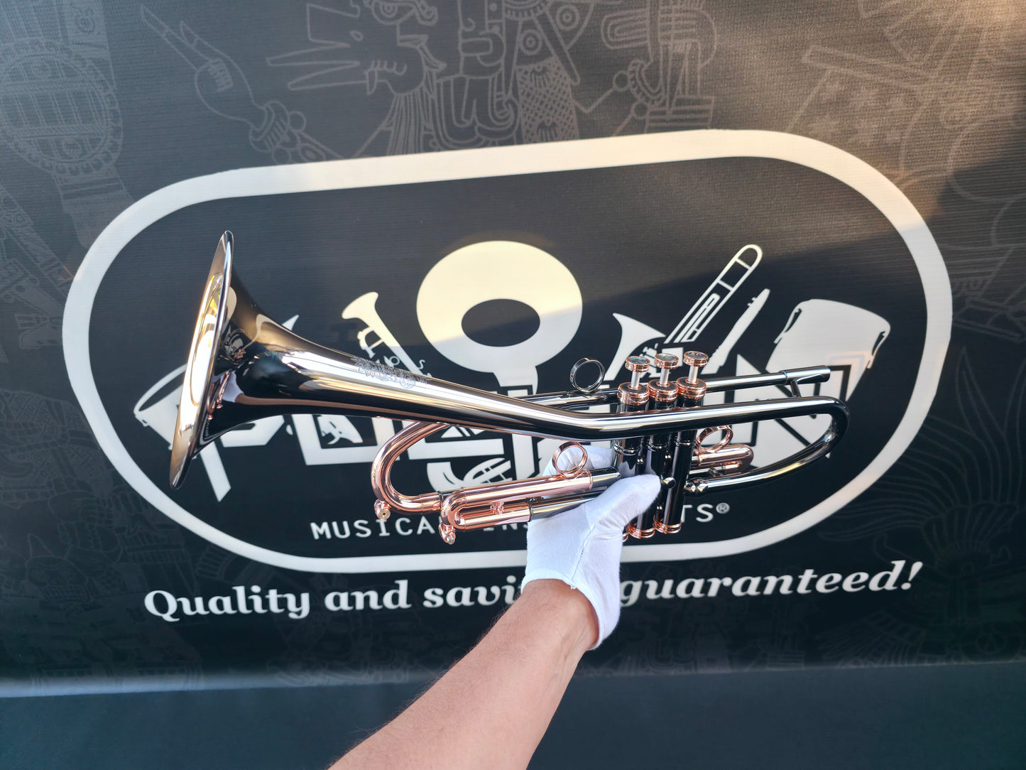 Solario Balam Black Nickel & Copper Bb Trumpet - Diagonal Bent 5.25" Big Bell