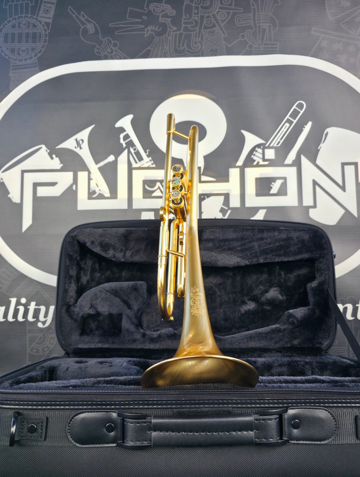 Solario Balam Satin Gold Bb Trumpet - Diagonal Bent 5.25" Big Bell