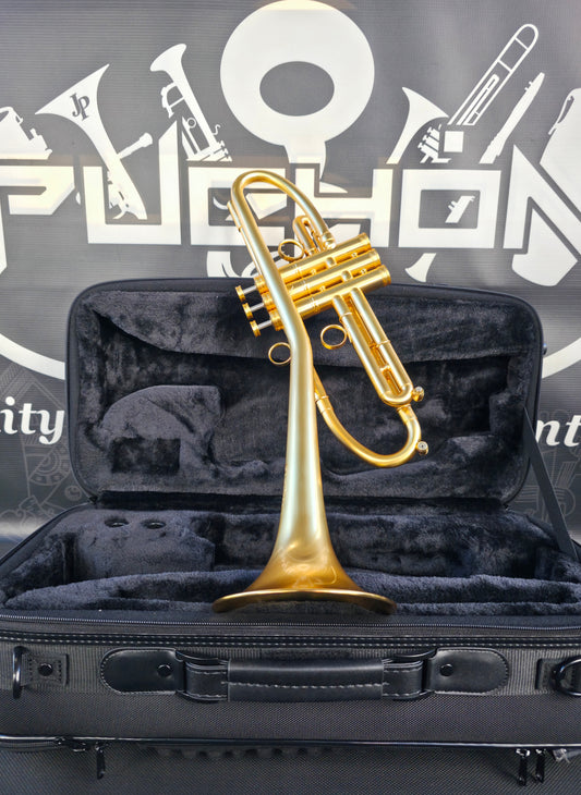 Solario Balam Satin Gold Bb Trumpet - Diagonal Bent 5.25" Big Bell