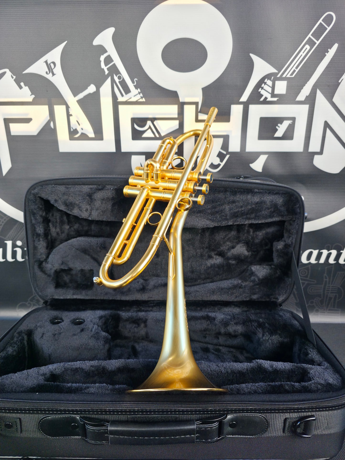 Solario Balam Satin Gold Bb Trumpet - Diagonal Bent 5.25" Big Bell