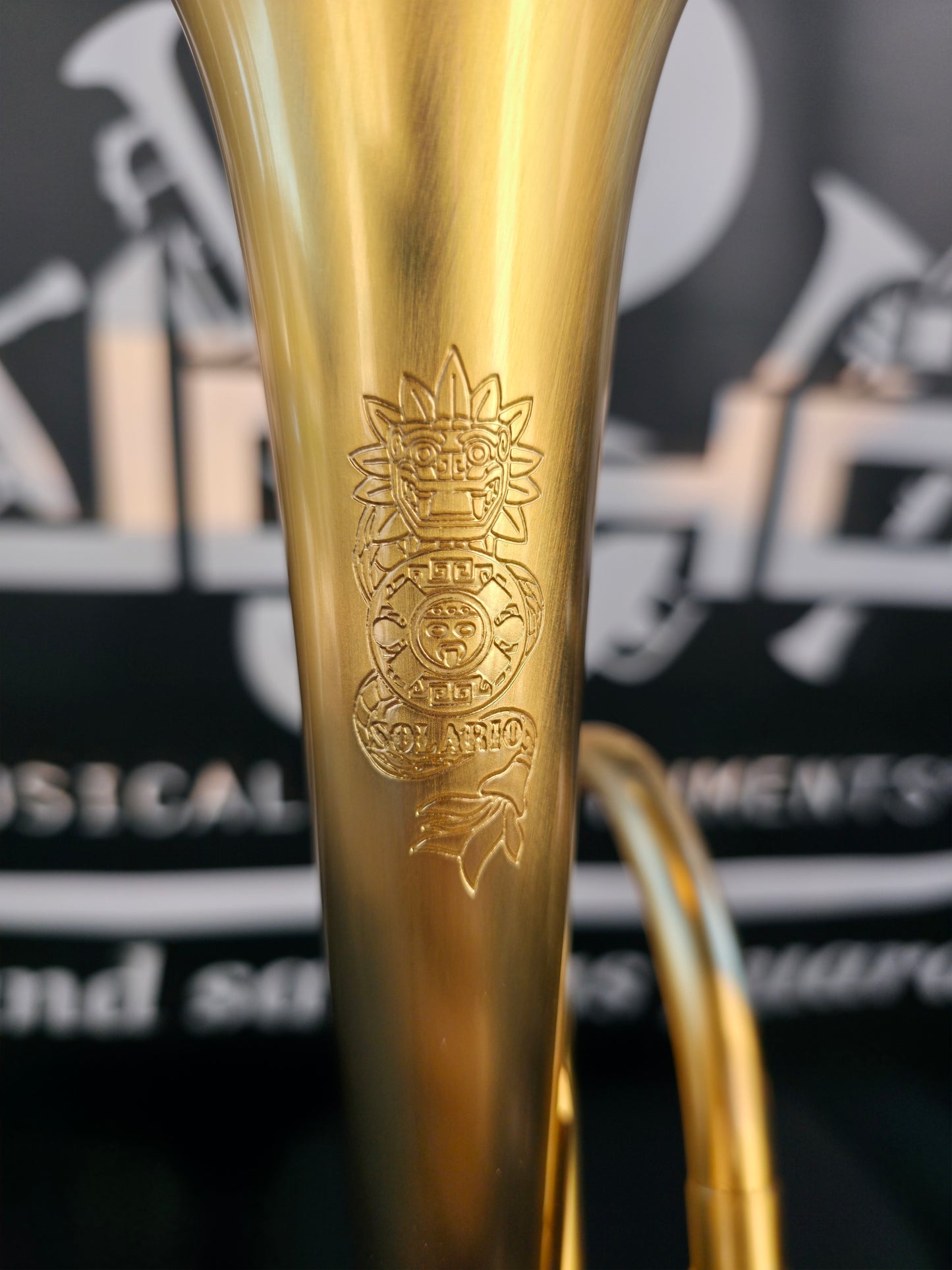 Solario Balam Satin Gold Bb Trumpet - Diagonal Bent 5.25" Big Bell
