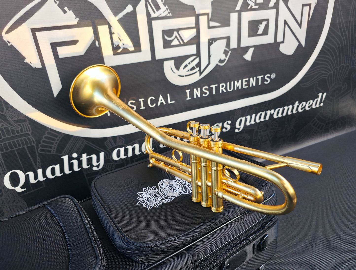 Solario Balam Satin Gold Bb Trumpet - Diagonal Bent 5.25" Big Bell