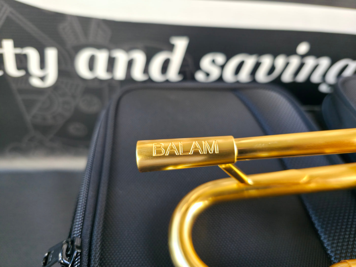Solario Balam Satin Gold Bb Trumpet - Diagonal Bent 5.25" Big Bell