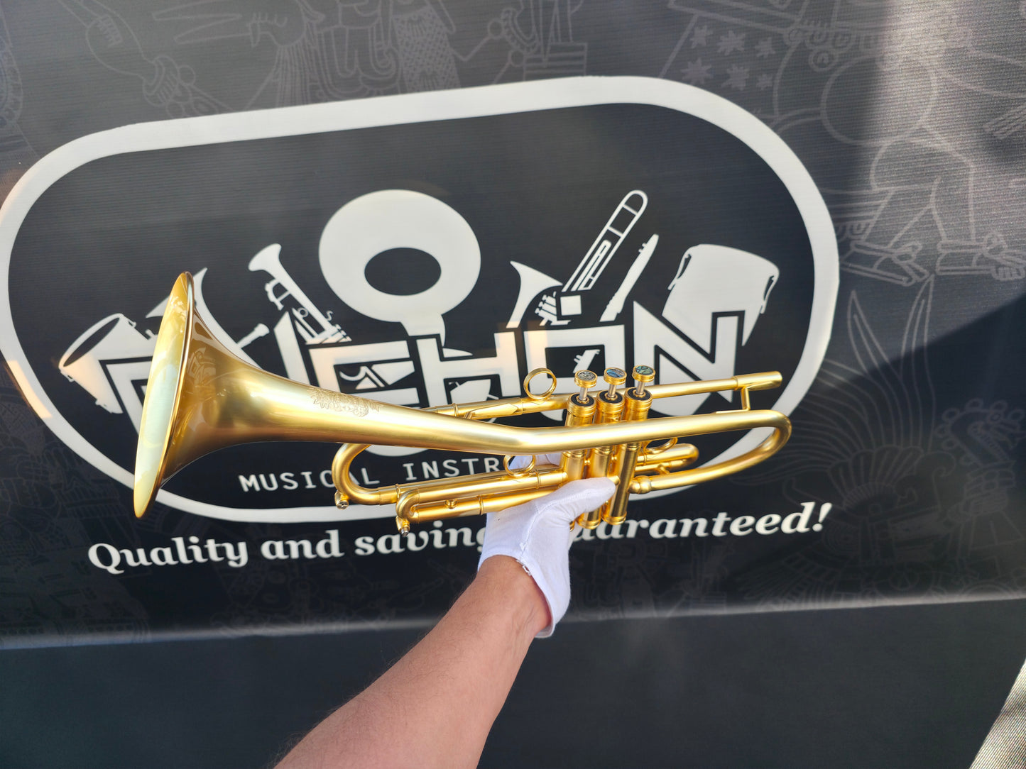 Solario Balam Satin Gold Bb Trumpet - Diagonal Bent 5.25" Big Bell
