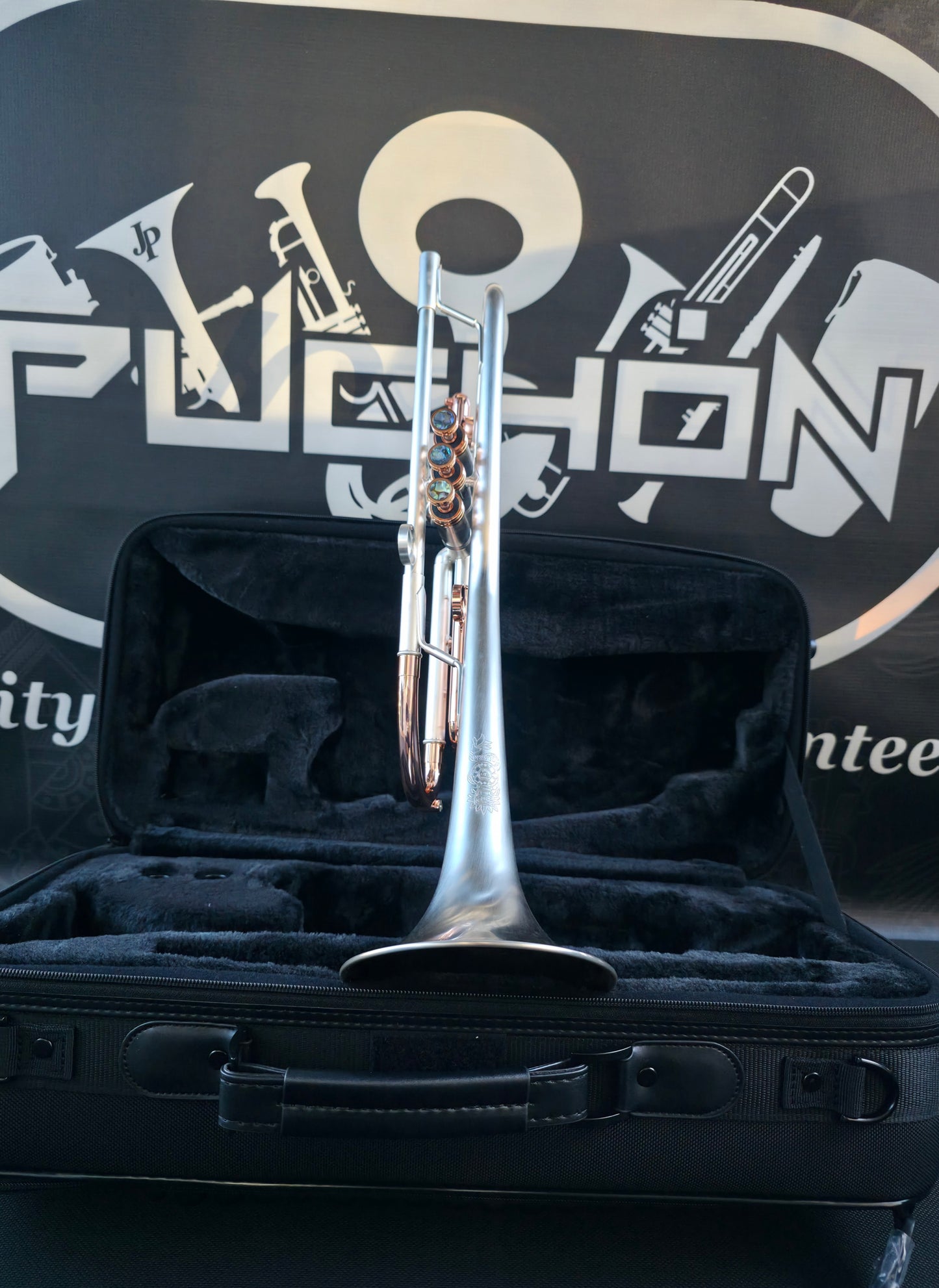 Solario Balam Satin Silver & Copper Trumpet - Diagonal Bent 5.25" Big Bell