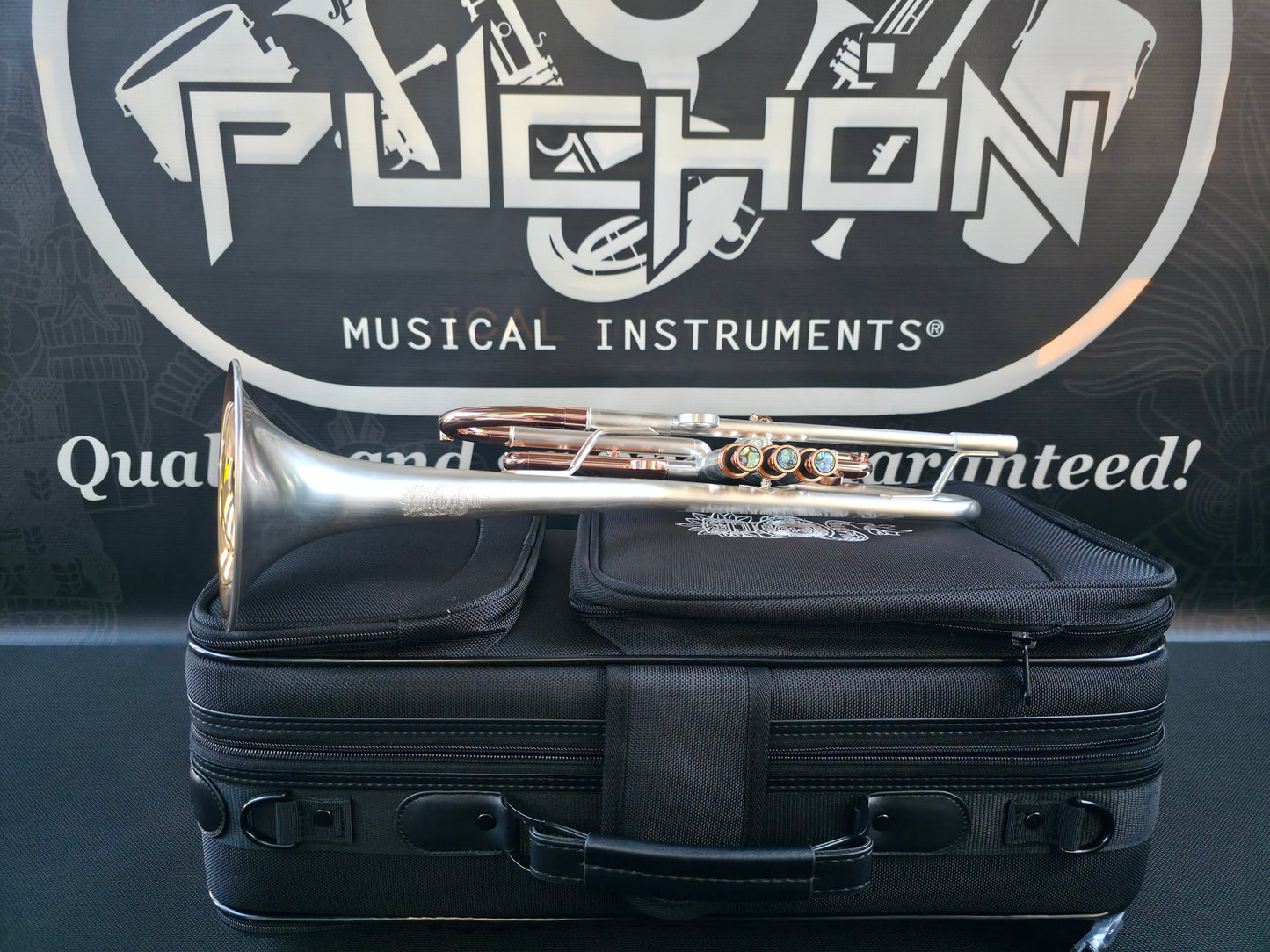 Solario Balam Satin Silver & Copper Trumpet - Diagonal Bent 5.25" Big Bell
