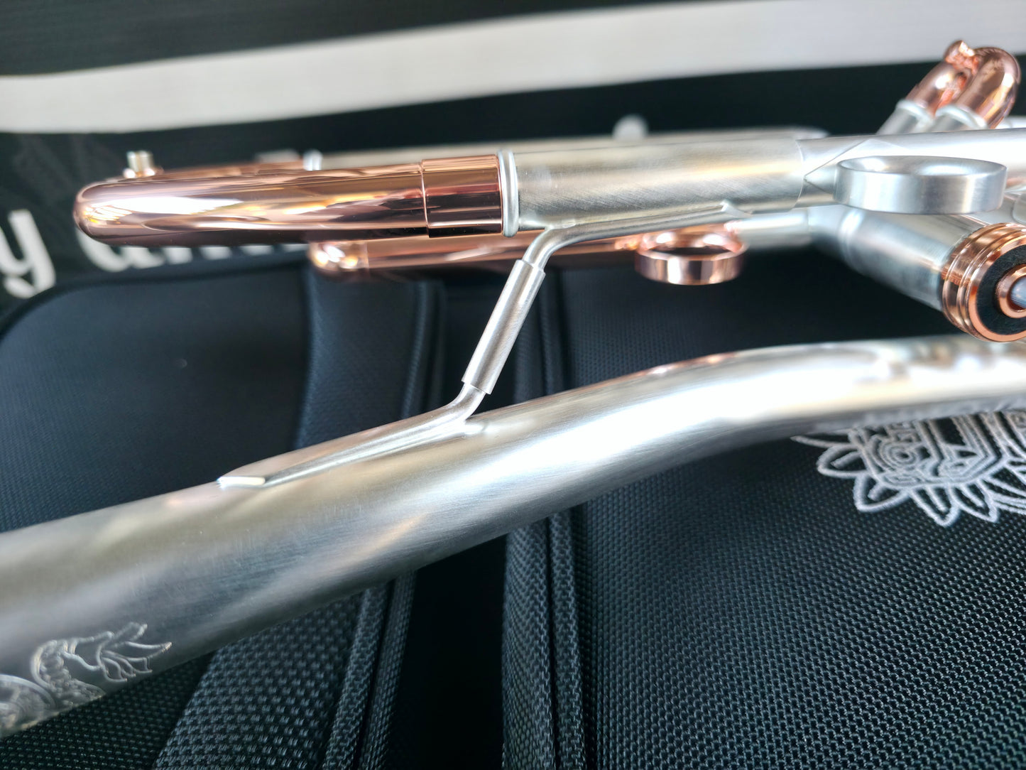 Solario Balam Satin Silver & Copper Trumpet - Diagonal Bent 5.25" Big Bell
