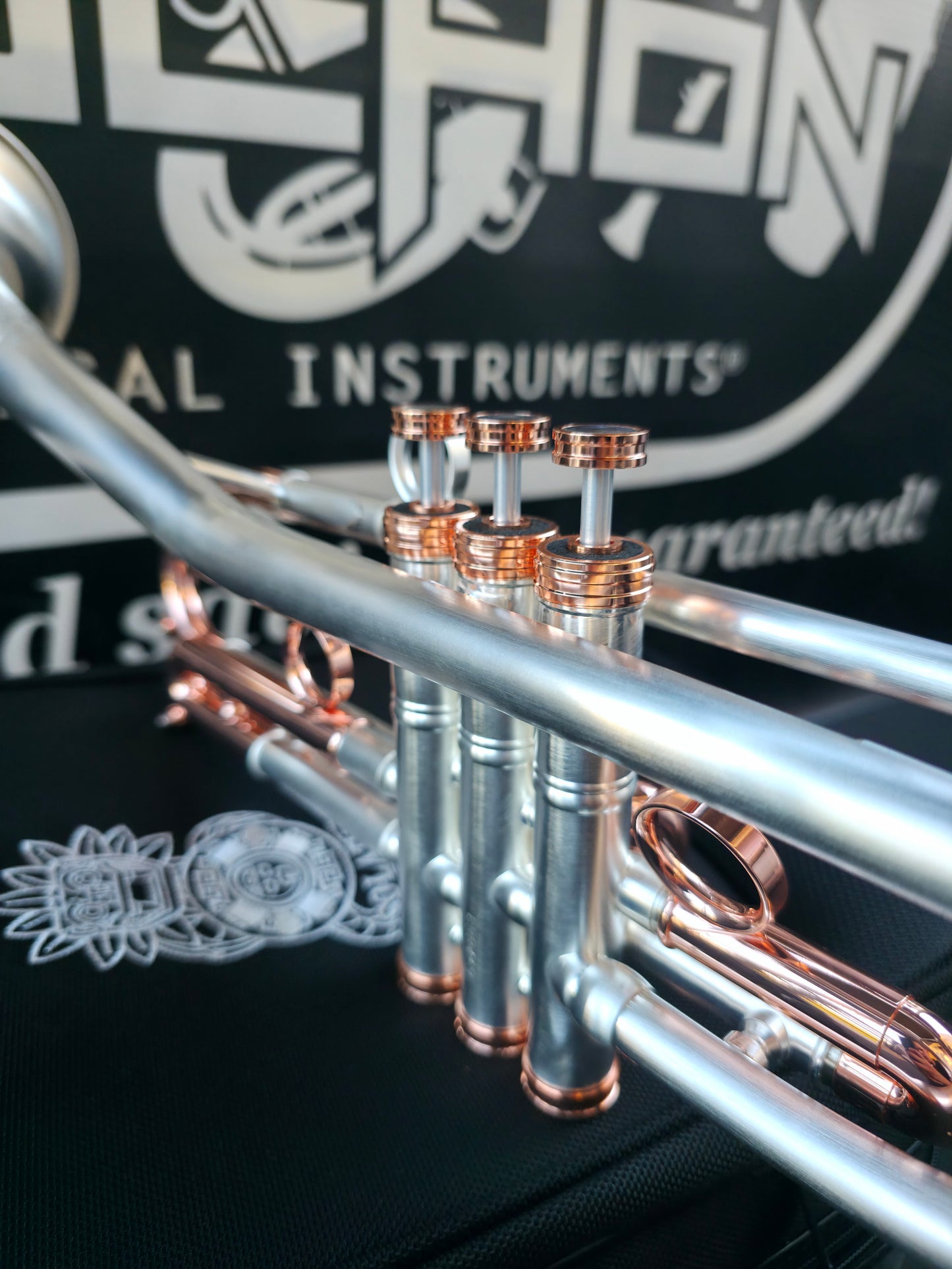 Solario Balam Satin Silver & Copper Trumpet - Diagonal Bent 5.25" Big Bell